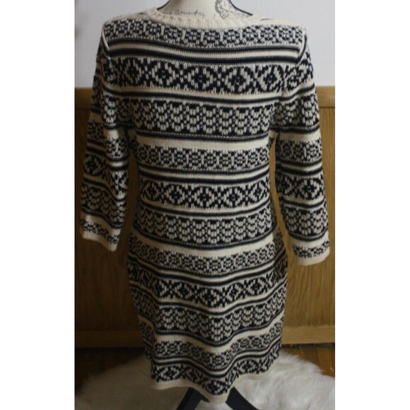 Maurice's Women Black & Cream Sweater Dress SZ L Stretchy Crew Neck 3/4 Sleeve - Picture 5 of 9